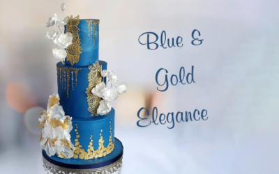 BLUE & GOLD ELEGANCE WEDDING CAKE